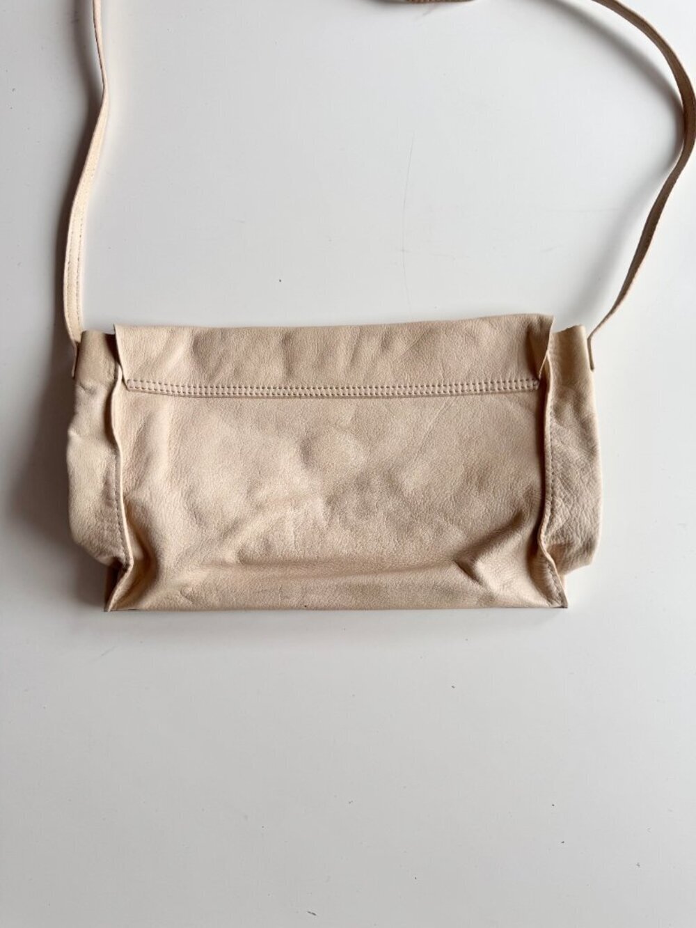 ZARA Beige Genuine Leather Foldover Flap Metal Frame Crossbody Bag Purse - Picture 4 of 15